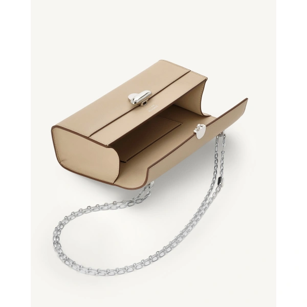 Savette Symmetry Chain Pochette in Bone Smooth Leather, view 3 | Shoulder & Crossbody Bags | Coveti