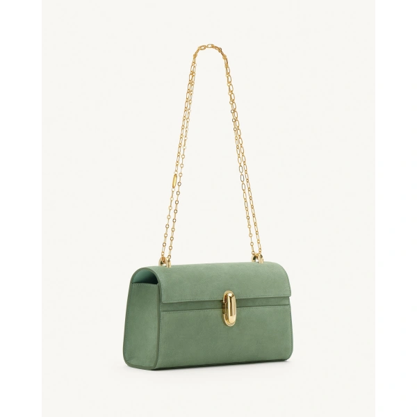 Savette Symmetry Chain Pochette in Cactus Suede, view 2 | Shoulder & Crossbody Bags | Coveti