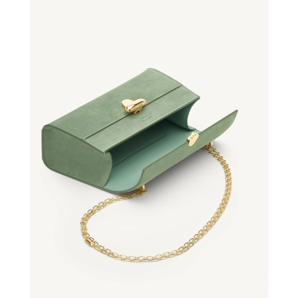 Savette Symmetry Chain Pochette in Cactus Suede, view 3 | Shoulder & Crossbody Bags | Coveti