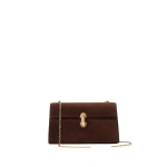Savette Symmetry Chain Pochette in Espresso Suede | Shoulder & Crossbody Bags | Coveti