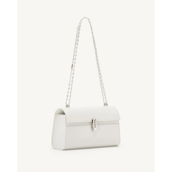 Savette Symmetry Chain Pochette in Ivory Smooth Leather, view 2 | Shoulder & Crossbody Bags | Coveti