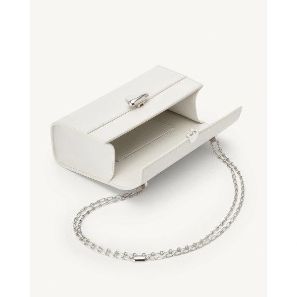 Savette Symmetry Chain Pochette in Ivory Smooth Leather, view 3 | Shoulder & Crossbody Bags | Coveti