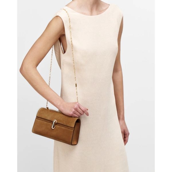 Savette Symmetry Chain Pochette in Saddle Suede, view 4 | Shoulder & Crossbody Bags | Coveti