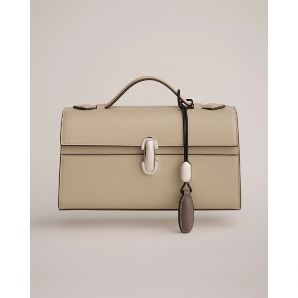 Savette Symmetry Charm in Taupe Smooth Leather, view 3 | Bag charms | Coveti