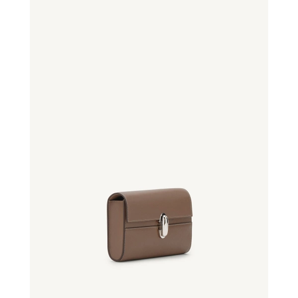 Savette Symmetry Mini Bag in Taupe Smooth Leather, view 2 | Mini Bags | Coveti