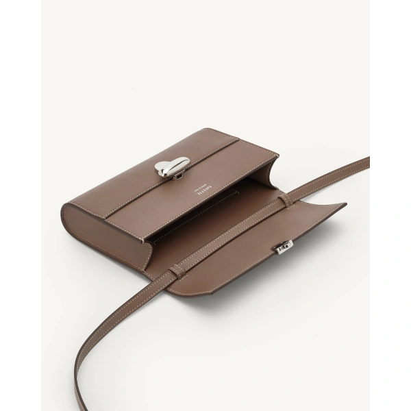 Savette Symmetry Mini Bag in Taupe Smooth Leather, view 3 | Mini Bags | Coveti