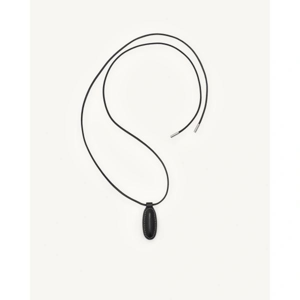 Savette Symmetry Pendant Necklace in Black Smooth Leather, view 2 | Pendant Necklaces | Coveti
