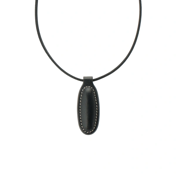 Symmetry Pendant Necklace in Black Smooth Leather