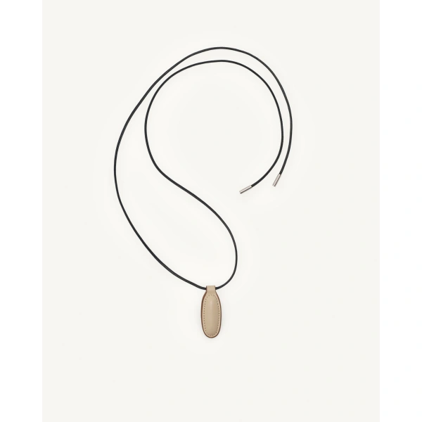 Savette Symmetry Pendant Necklace in Bone Smooth Leather, view 2 | Pendant Necklaces | Coveti