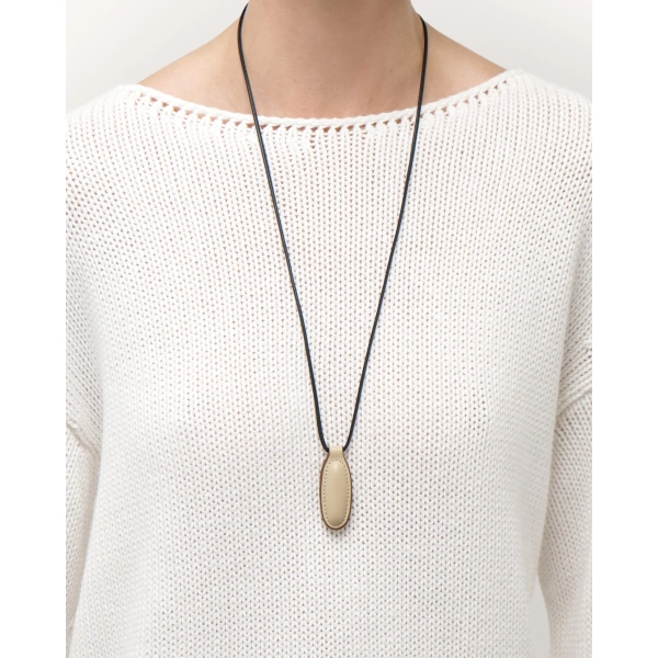 Savette Symmetry Pendant Necklace in Bone Smooth Leather, view 3 | Pendant Necklaces | Coveti