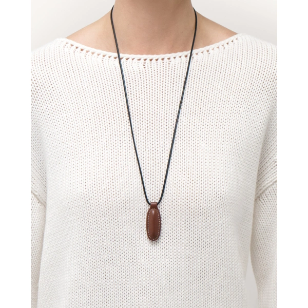 Savette Symmetry Pendant Necklace in Espresso Smooth Leather, view 3 | Pendant Necklaces | Coveti