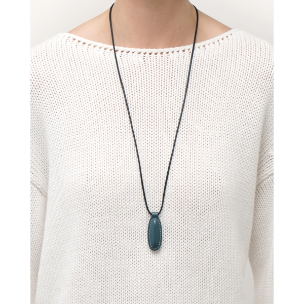 Savette Symmetry Pendant Necklace in Ocean Smooth Leather, view 3 | Pendant Necklaces | Coveti