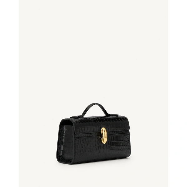 Savette Symmetry Pochette in Black Crocodile, view 2 | Totes & Top-Handle Bags | Coveti