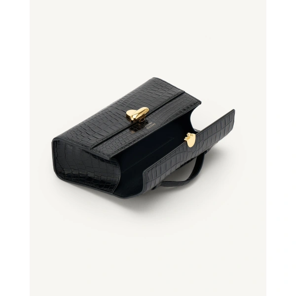 Savette Symmetry Pochette in Black Crocodile, view 3 | Totes & Top-Handle Bags | Coveti