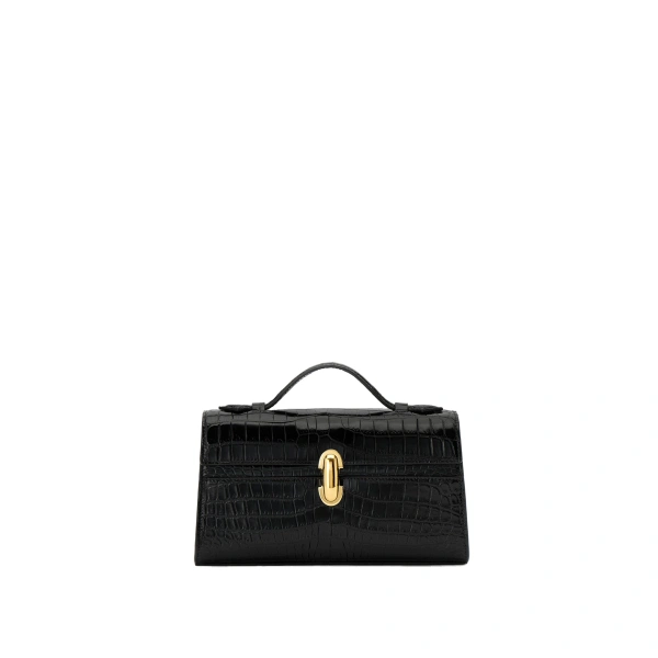 Savette Symmetry Pochette in Black Crocodile | Totes & Top-Handle Bags | Coveti