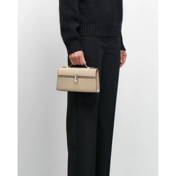 Savette Symmetry Pochette in Bone Smooth Leather, view 4 | Totes & Top-Handle Bags | Coveti