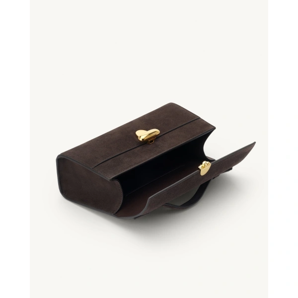 Savette Symmetry Pochette in Coffee Suede, view 3 | Totes & Top-Handle Bags | Coveti