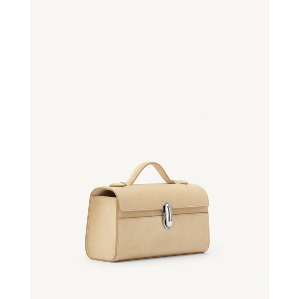 Savette Symmetry Pochette in Flax Suede, view 2 | Totes & Top-Handle Bags | Coveti