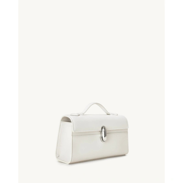 Savette Symmetry Pochette in Ivory Smooth Leather, view 2 | Totes & Top-Handle Bags | Coveti
