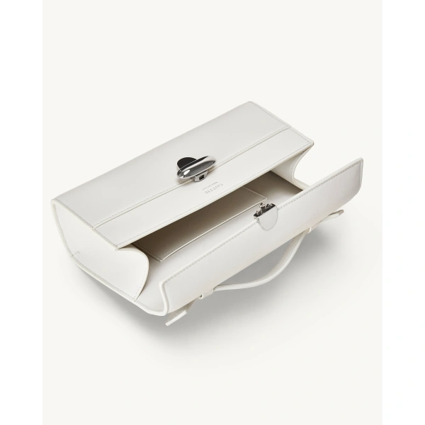 Savette Symmetry Pochette in Ivory Smooth Leather, view 3 | Totes & Top-Handle Bags | Coveti