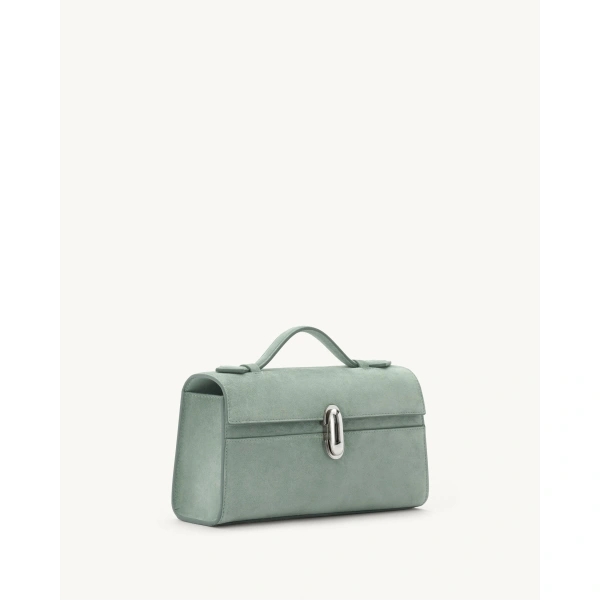 Savette Symmetry Pochette in Mist Suede, view 2 | Totes & Top-Handle Bags | Coveti
