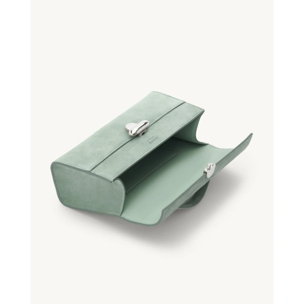 Savette Symmetry Pochette in Mist Suede, view 3 | Totes & Top-Handle Bags | Coveti