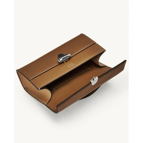 Savette Symmetry Pochette in Saddle Smooth Leather, view 3 | Totes & Top-Handle Bags | Coveti