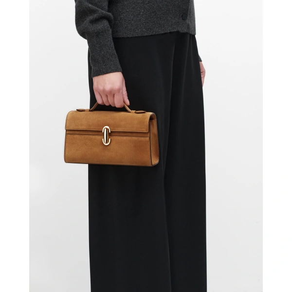 Savette Symmetry Pochette in Saddle Suede, view 4 | Totes & Top-Handle Bags | Coveti