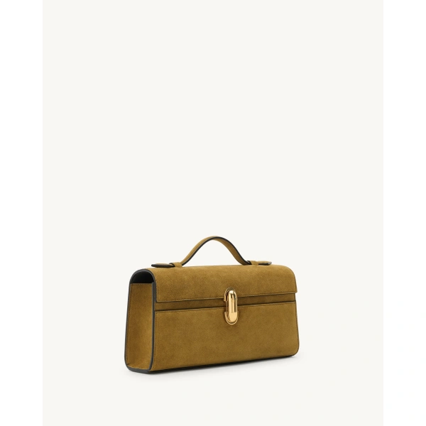 Savette Symmetry Pochette in Sepia Suede, view 2 | Totes & Top-Handle Bags | Coveti