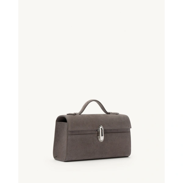 Savette Symmetry Pochette in Smoke Suede, view 2 | Totes & Top-Handle Bags | Coveti
