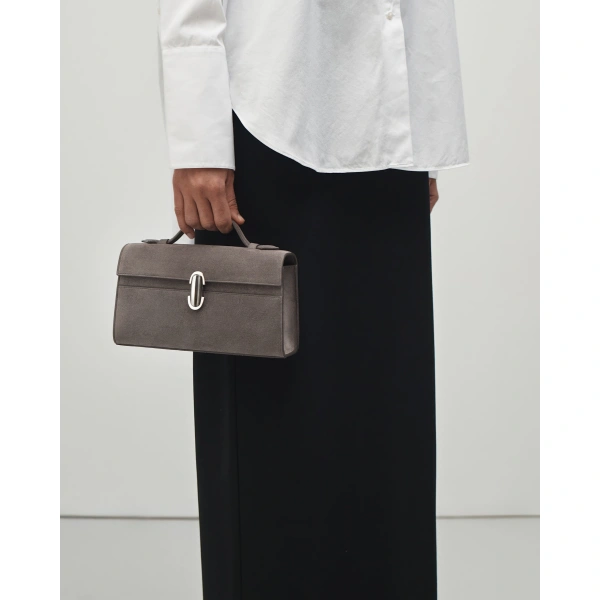 Savette Symmetry Pochette in Smoke Suede, view 4 | Totes & Top-Handle Bags | Coveti