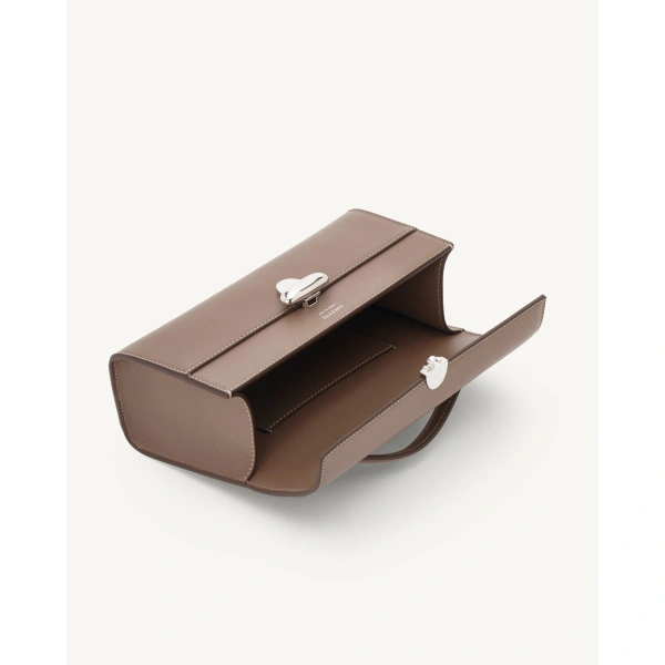 Savette Symmetry Pochette in Taupe Smooth Leather, view 3 | Totes & Top-Handle Bags | Coveti