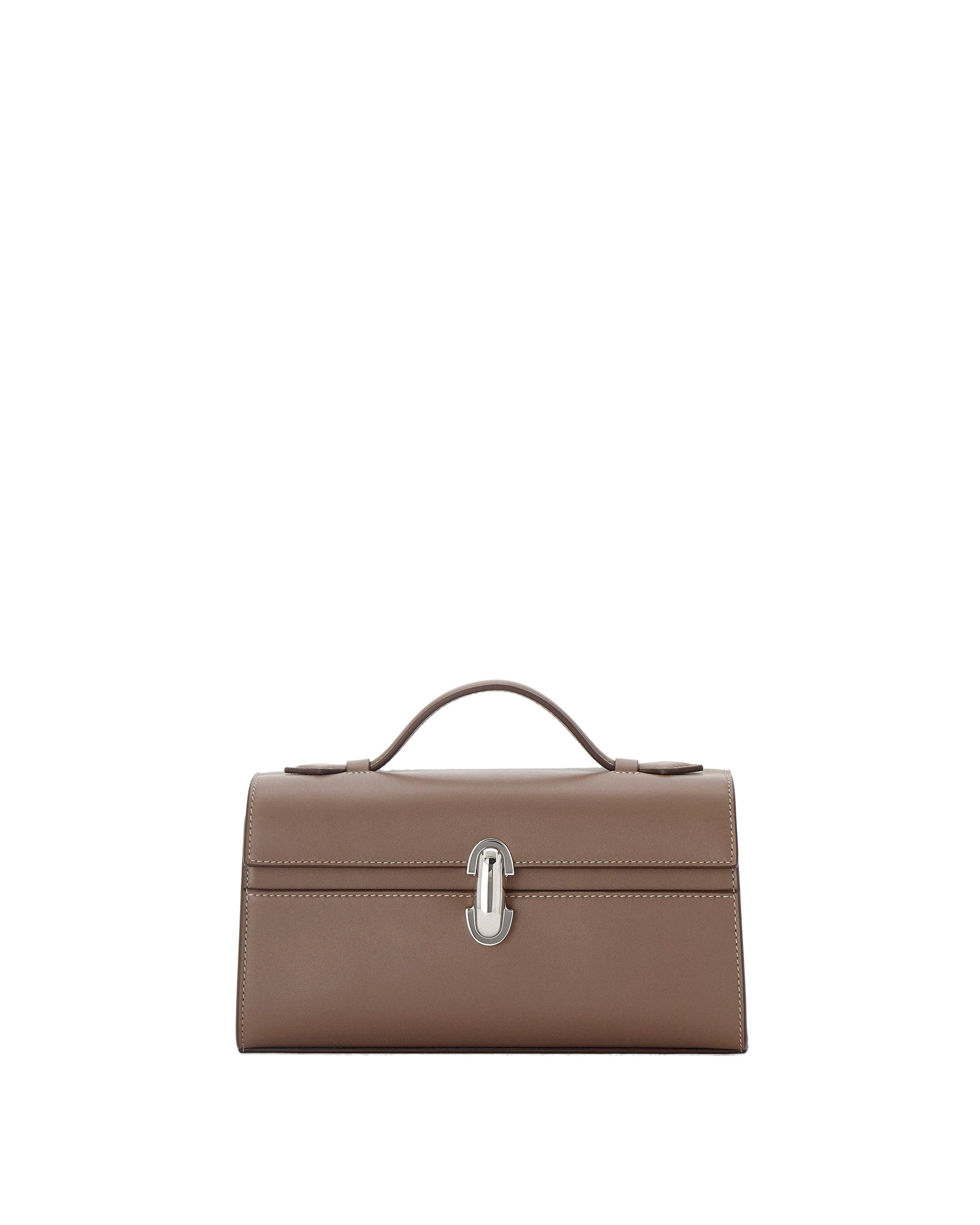 Savette Symmetry Pochette in Taupe Smooth Leather Savette Symmetry Pochette in Taupe Smooth Leather | Totes & Top-Handle Bags | Coveti