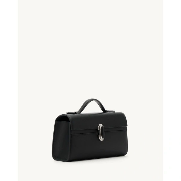 Savette Symmetry Pochette with Leather-Inset Lock in Black, view 2 | Totes & Top-Handle Bags | Coveti
