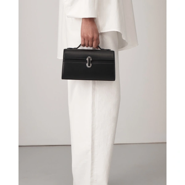 Savette Symmetry Pochette with Leather-Inset Lock in Black, view 4 | Totes & Top-Handle Bags | Coveti