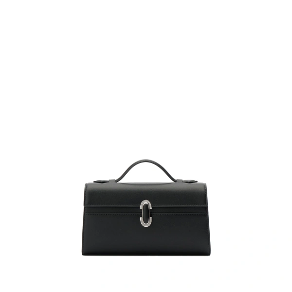 Savette Symmetry Pochette with Leather-Inset Lock in Black | Totes & Top-Handle Bags | Coveti