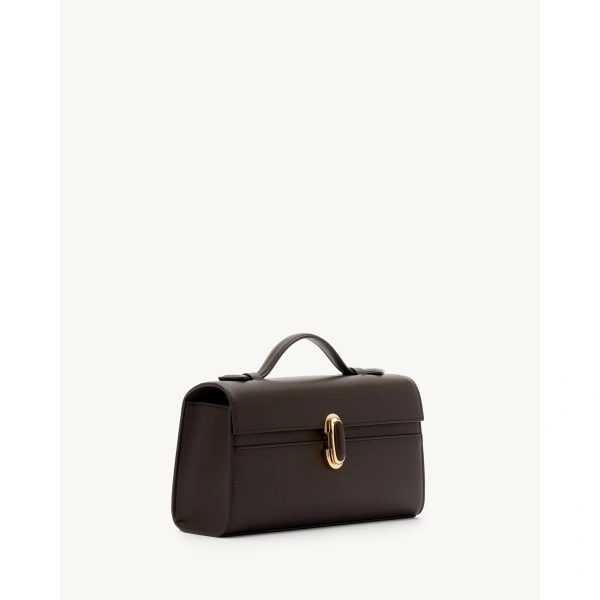 Savette Symmetry Pochette with Leather-Inset Lock in Coffee, view 2 | Totes & Top-Handle Bags | Coveti