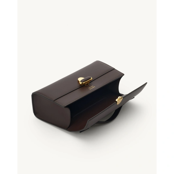 Savette Symmetry Pochette with Leather-Inset Lock in Coffee, view 3 | Totes & Top-Handle Bags | Coveti