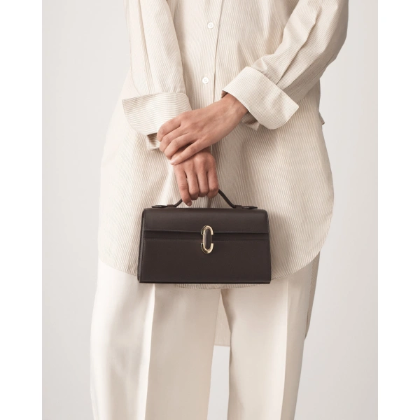 Savette Symmetry Pochette with Leather-Inset Lock in Coffee, view 4 | Totes & Top-Handle Bags | Coveti