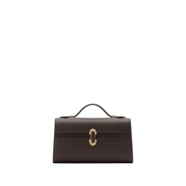 Savette Symmetry Pochette with Leather-Inset Lock in Coffee | Totes & Top-Handle Bags | Coveti