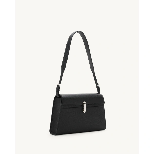 Savette Symmetry Shoulder Bag in Black Grained Leather, view 2 | Shoulder & Crossbody Bags | Coveti