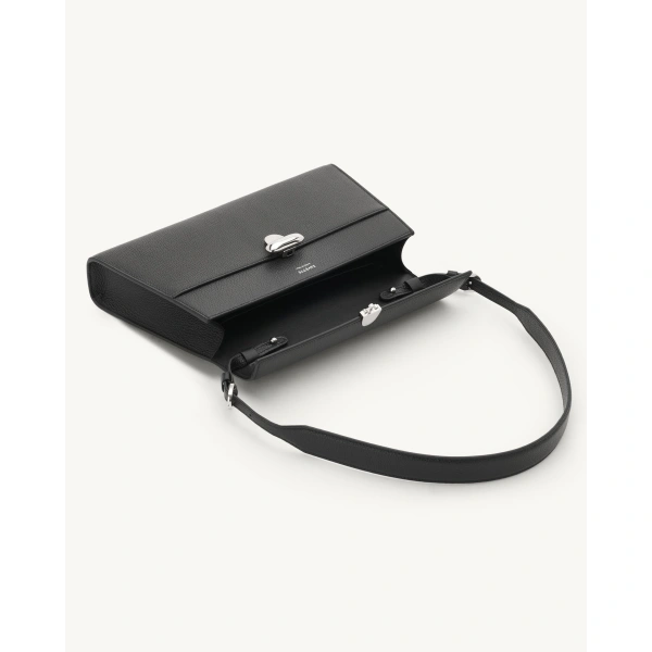 Savette Symmetry Shoulder Bag in Black Grained Leather, view 3 | Shoulder & Crossbody Bags | Coveti
