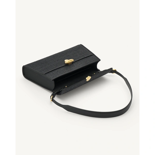 Savette Symmetry Shoulder Bag in Black Raffia, view 3 | Shoulder & Crossbody Bags | Coveti