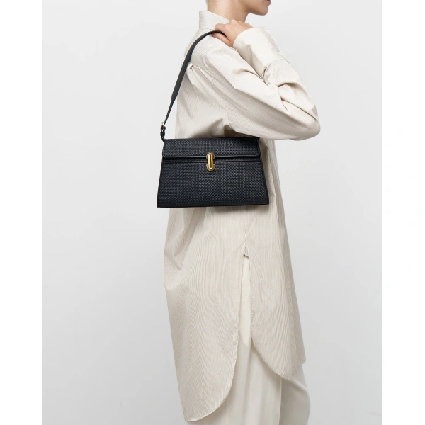 Savette Symmetry Shoulder Bag in Black Raffia, view 4 | Shoulder & Crossbody Bags | Coveti