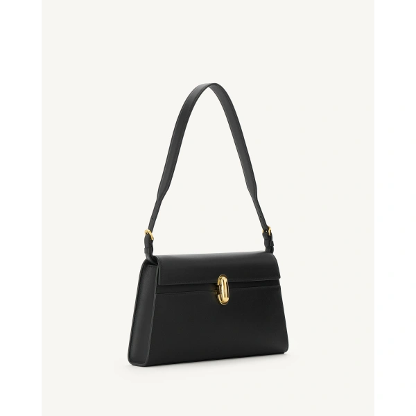 Savette Symmetry Shoulder Bag in Black Smooth Leather, view 2 | Shoulder & Crossbody Bags | Coveti