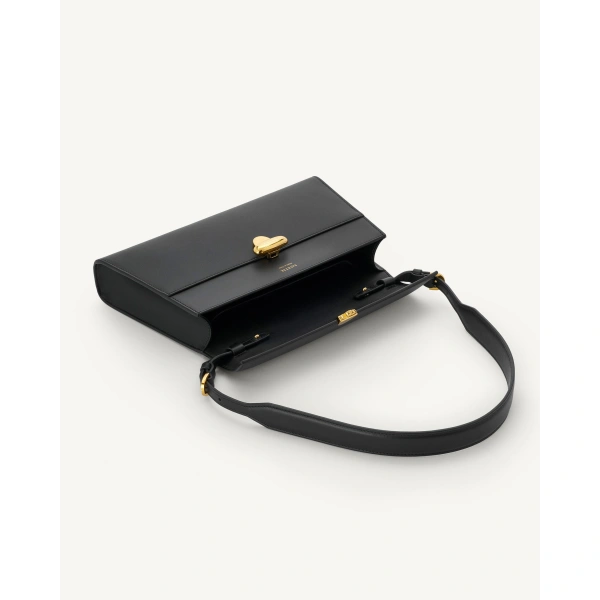 Savette Symmetry Shoulder Bag in Black Smooth Leather, view 3 | Shoulder & Crossbody Bags | Coveti