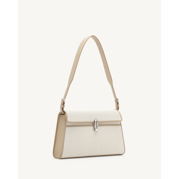 Savette Symmetry Shoulder Bag in Bone Canvas, view 2 | Shoulder & Crossbody Bags | Coveti