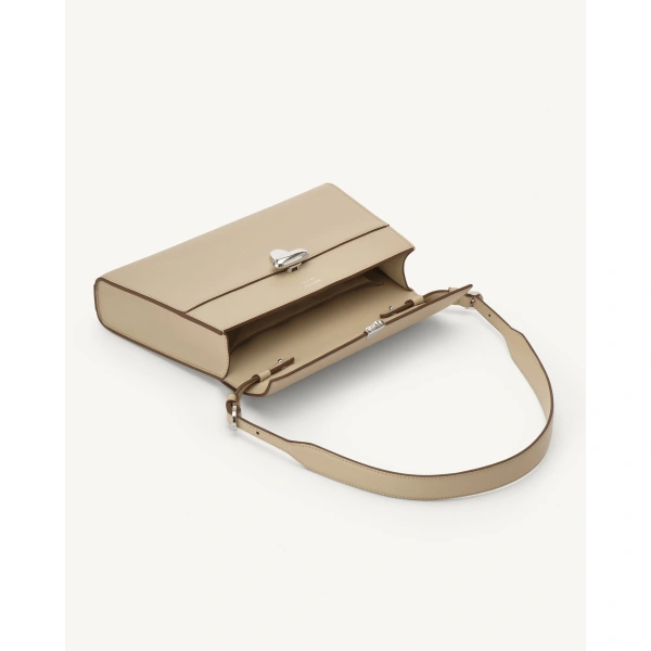 Savette Symmetry Shoulder Bag in Bone Smooth Leather, view 3 | Shoulder & Crossbody Bags | Coveti