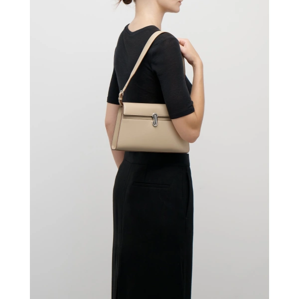 Savette Symmetry Shoulder Bag in Bone Smooth Leather, view 4 | Shoulder & Crossbody Bags | Coveti