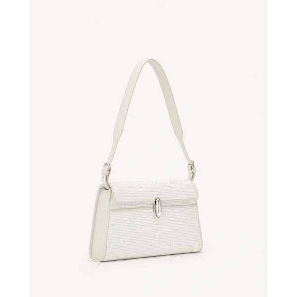 Savette Symmetry Shoulder Bag in Ivory Raffia, view 2 | Shoulder & Crossbody Bags | Coveti